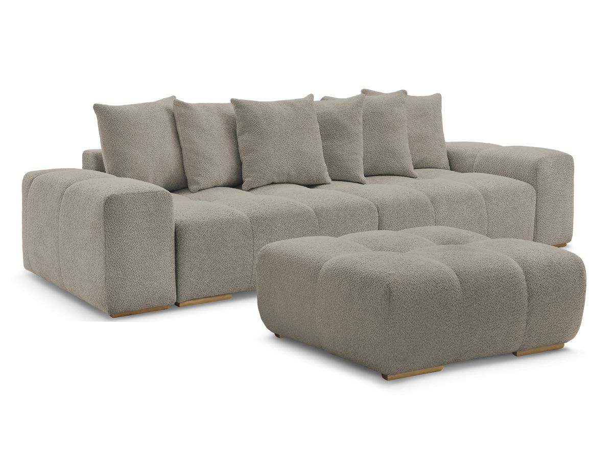 Canapé droit convertible coffre ANAKIN tissu bouclette avec pouf