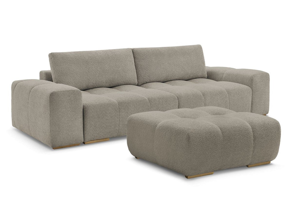 Canapé droit convertible coffre ANAKIN tissu bouclette avec pouf