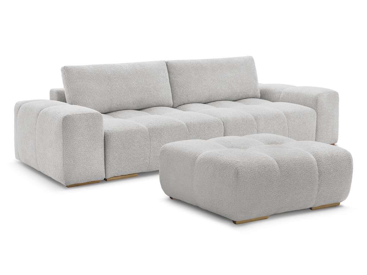 Canapé droit convertible coffre ANAKIN tissu bouclette avec pouf
