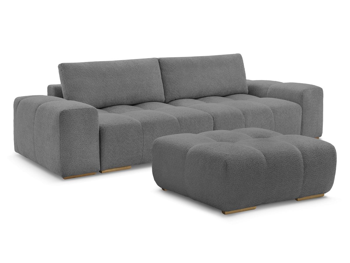 Canapé droit convertible coffre ANAKIN tissu bouclette avec pouf