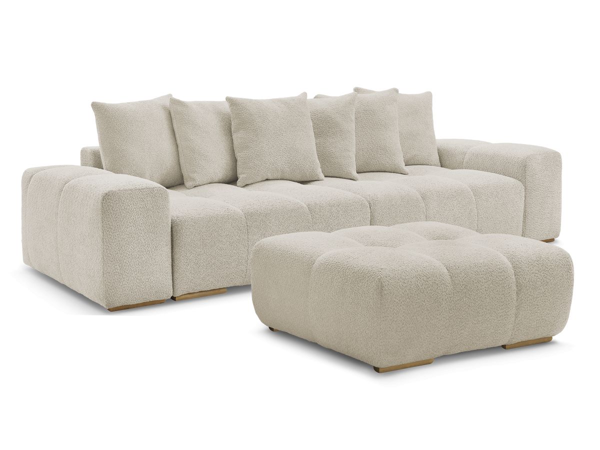 Canapé droit convertible coffre ANAKIN tissu bouclette avec pouf
