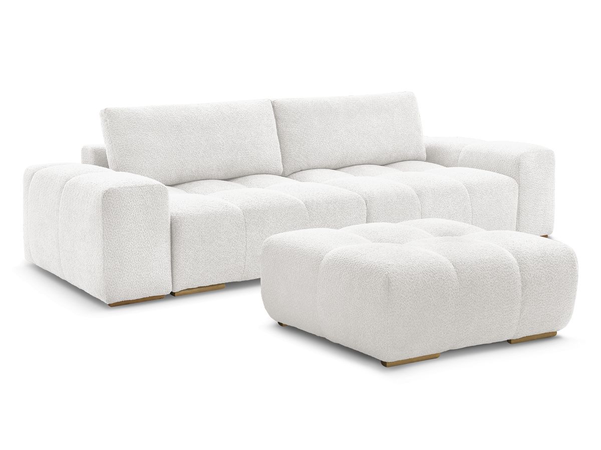Canapé droit convertible coffre ANAKIN tissu bouclette avec pouf