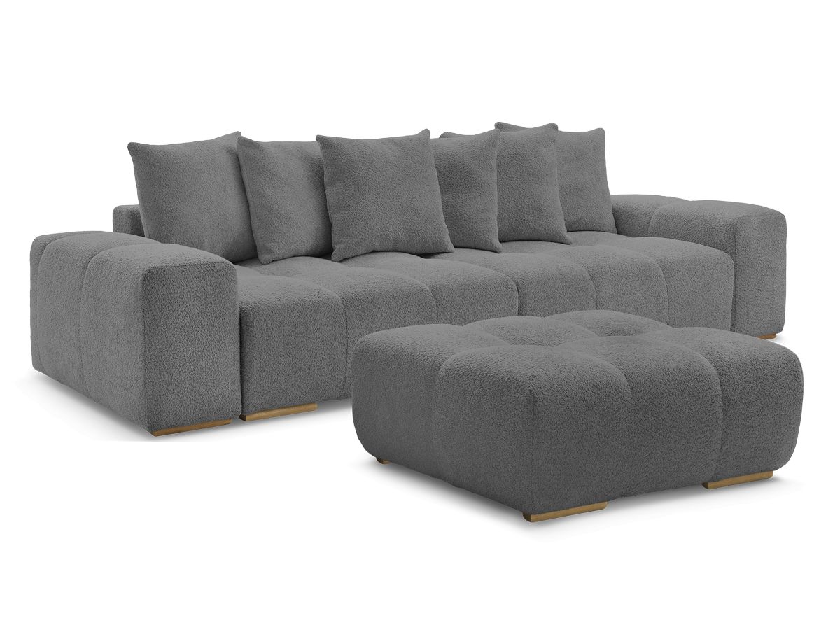 Canapé droit convertible coffre ANAKIN tissu bouclette avec pouf