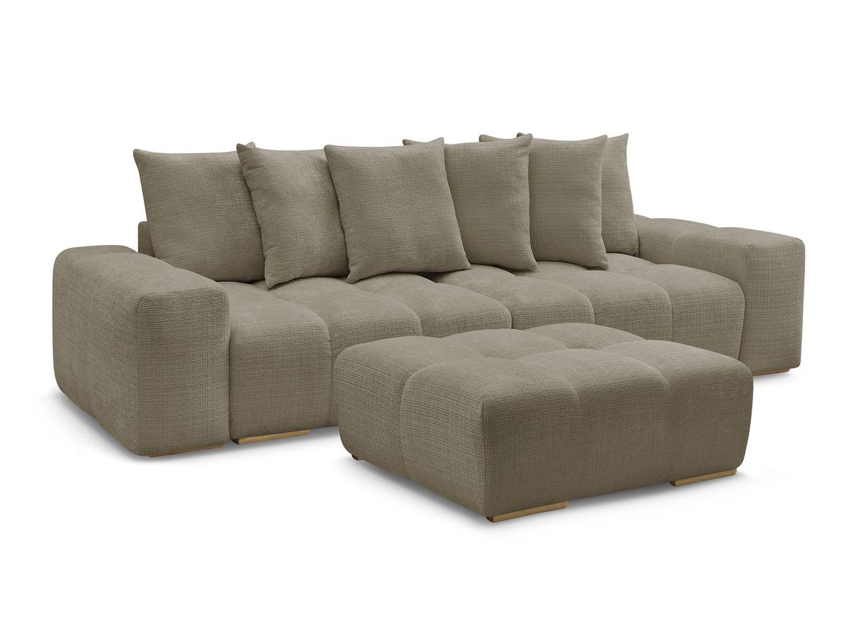 Canapé droit convertible coffre ANAKIN tissu texturé avec pouf