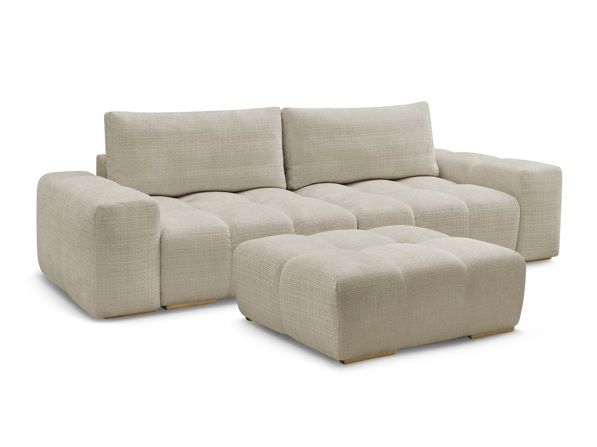 Canapé droit convertible coffre ANAKIN tissu texturé avec pouf