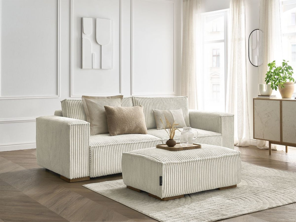 Canapé droit convertible coffre CHELSEA gros côtelé doux avec pouf
