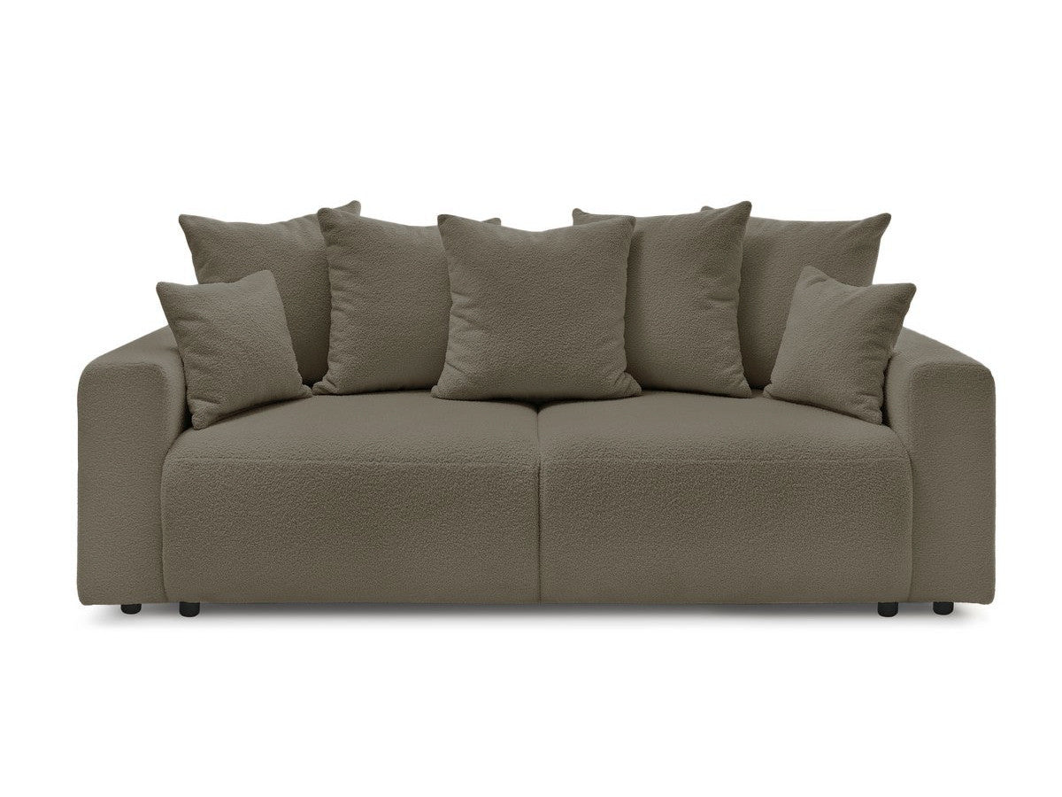 Canapé droit convertible coffre ENVY tissu bouclette doux avec pouf rectangulaire