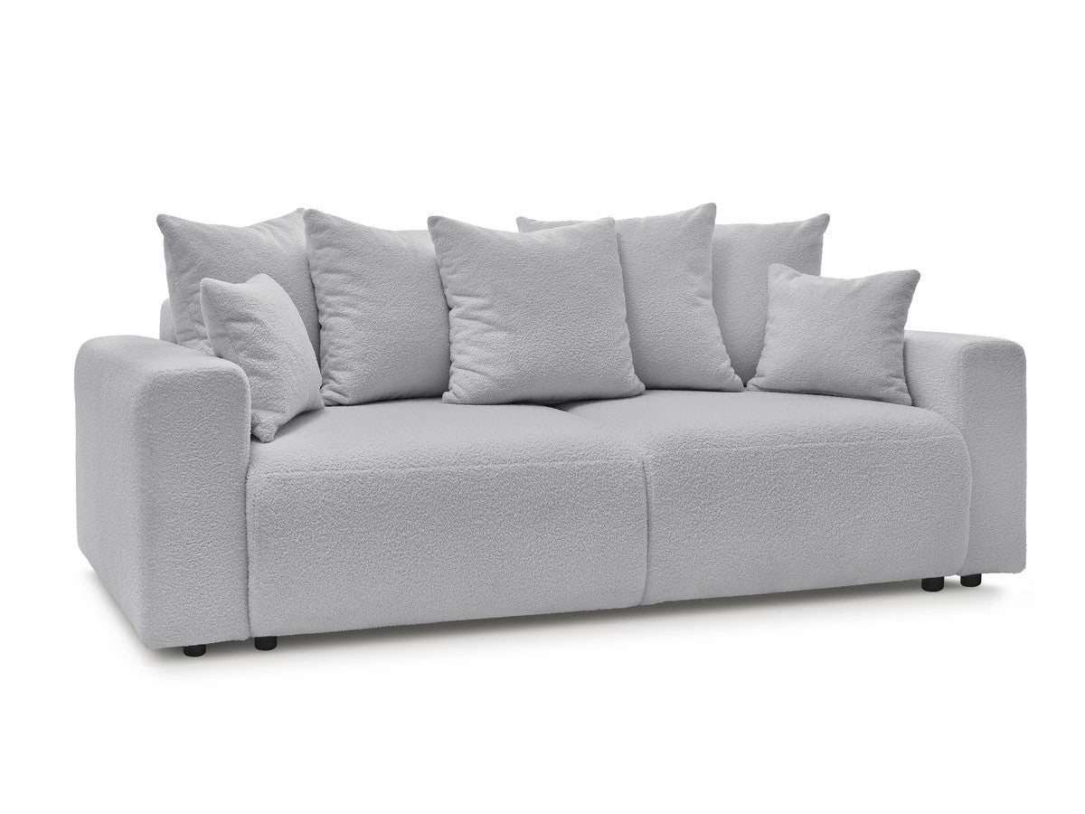 Canapé droit convertible coffre ENVY tissu bouclette doux avec pouf rectangulaire