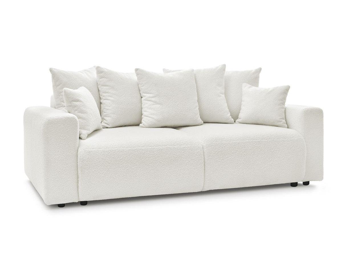 Canapé droit convertible coffre ENVY tissu bouclette doux avec pouf rectangulaire
