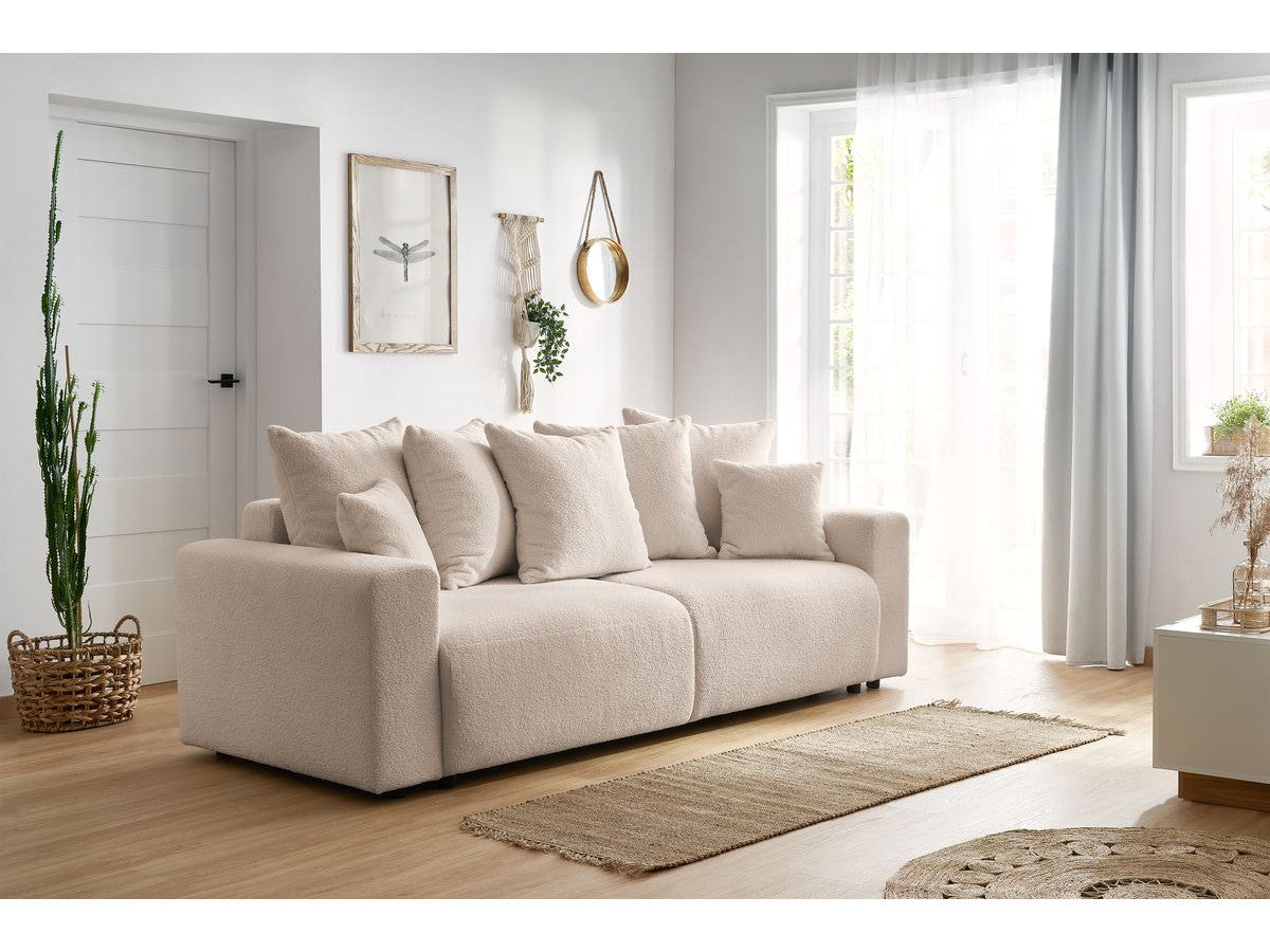 Canapé droit convertible coffre ENVY tissu bouclette doux