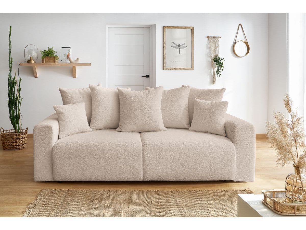 Canapé droit convertible coffre ENVY tissu bouclette doux