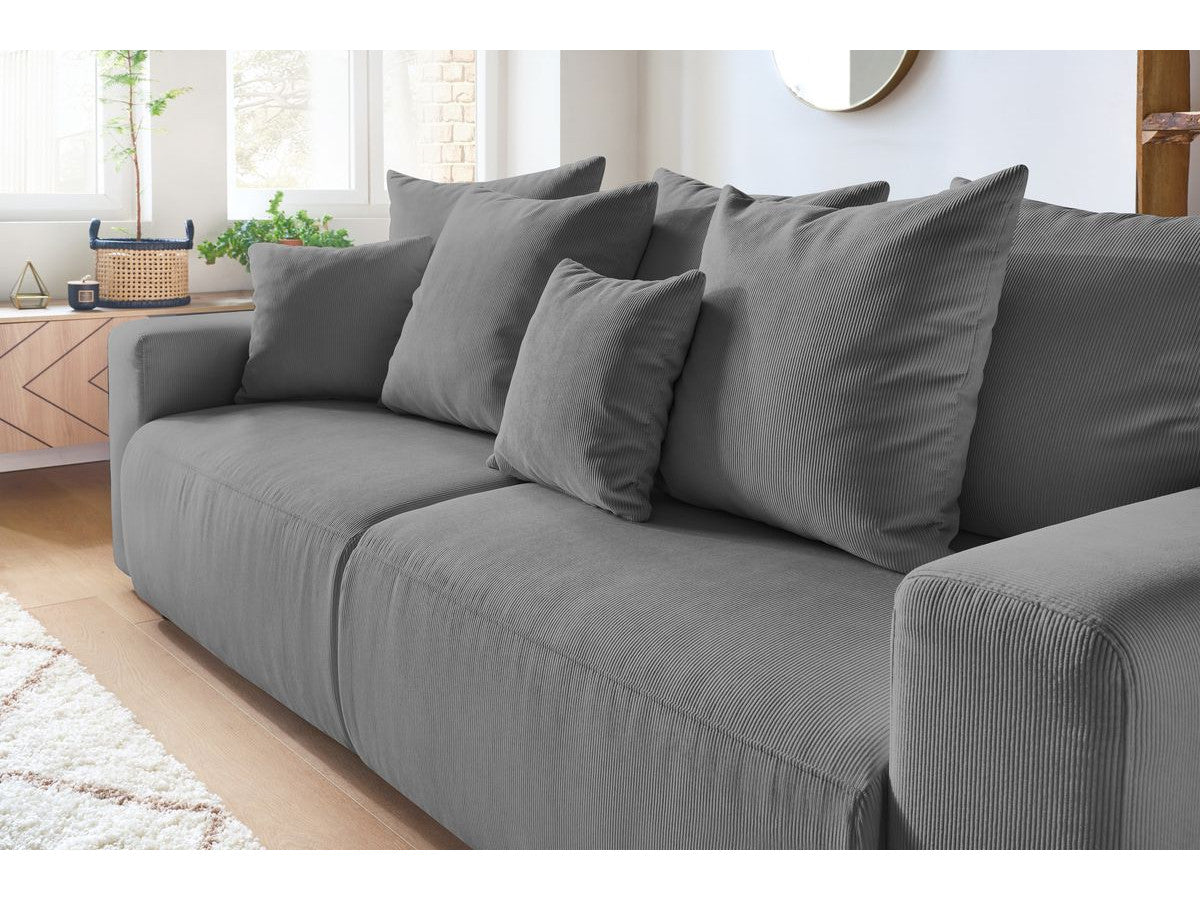 Canapé droit convertible coffre ENVY velours côtelé avec pouf