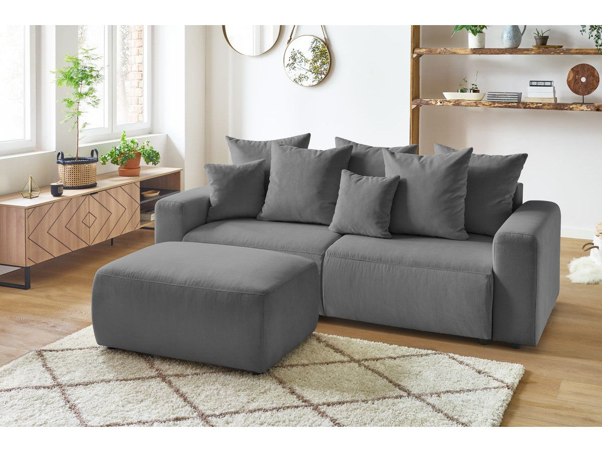 Canapé droit convertible coffre ENVY velours côtelé avec pouf