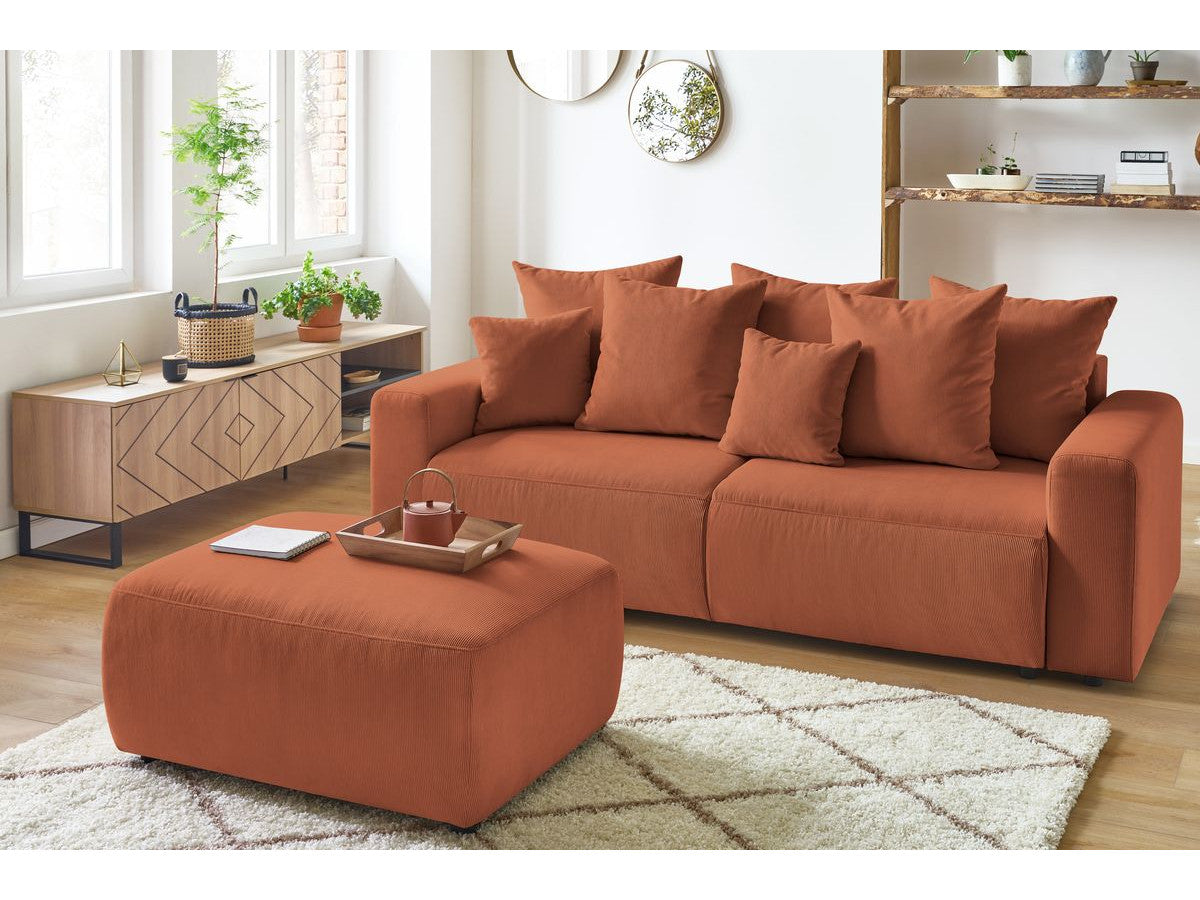 Canapé droit convertible coffre ENVY velours côtelé avec pouf
