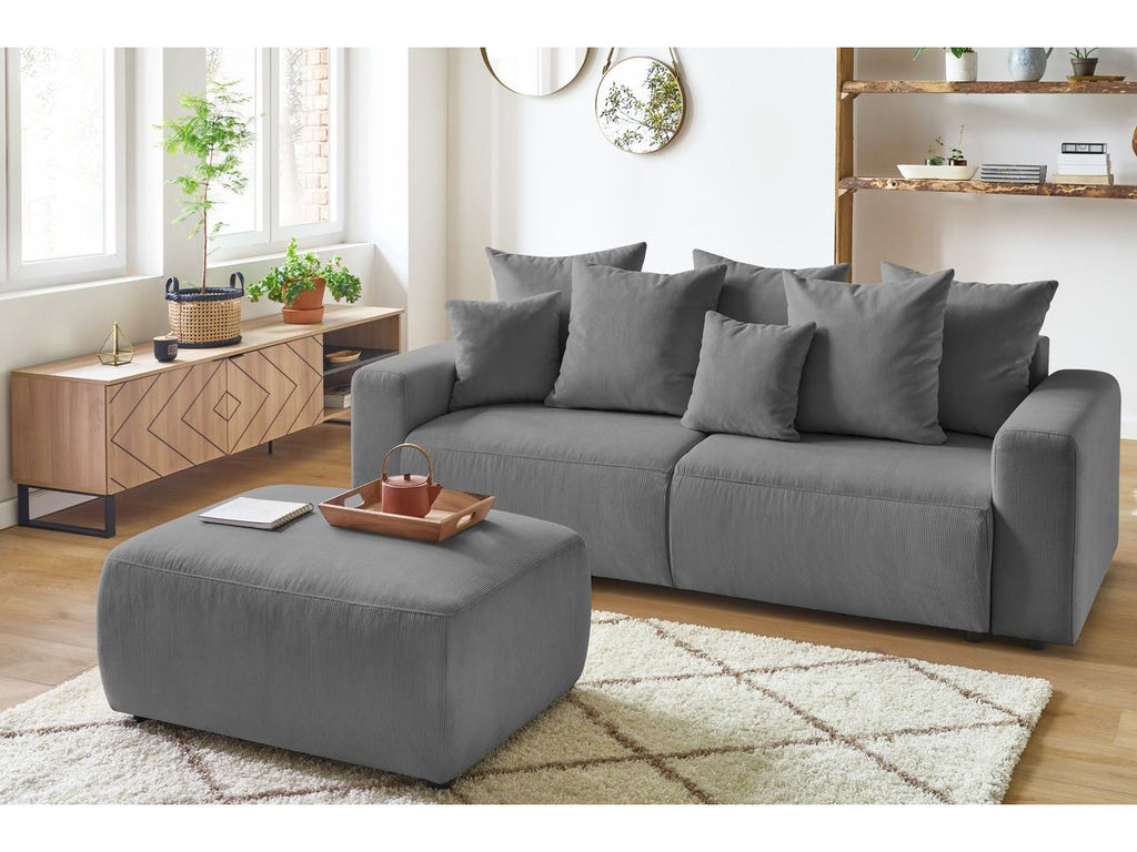 Canapé droit convertible coffre ENVY velours côtelé avec pouf