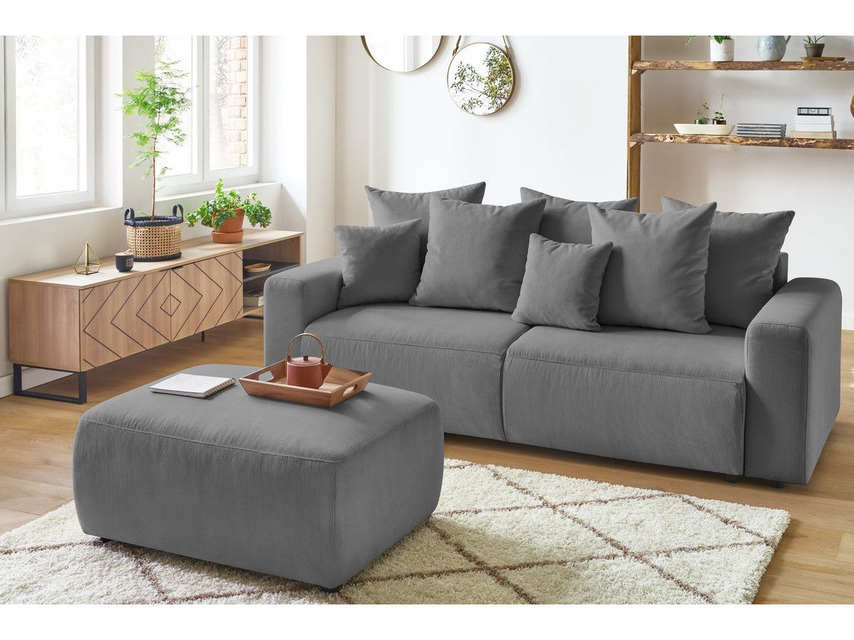 Canapé droit convertible coffre ENVY velours côtelé avec pouf