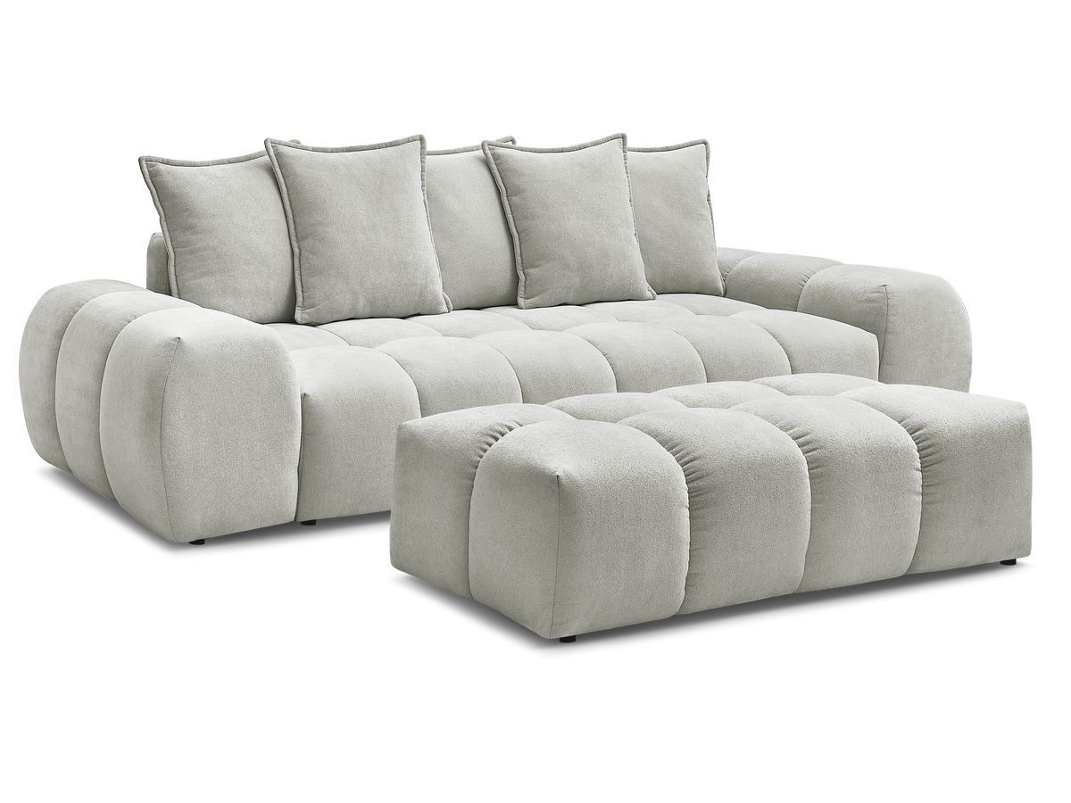 Canapé droit convertible coffre EVEREST tissu texturé avec pouf