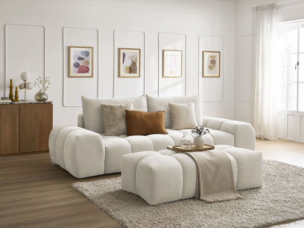 Canapé droit convertible coffre EVEREST tissu texturé avec pouf