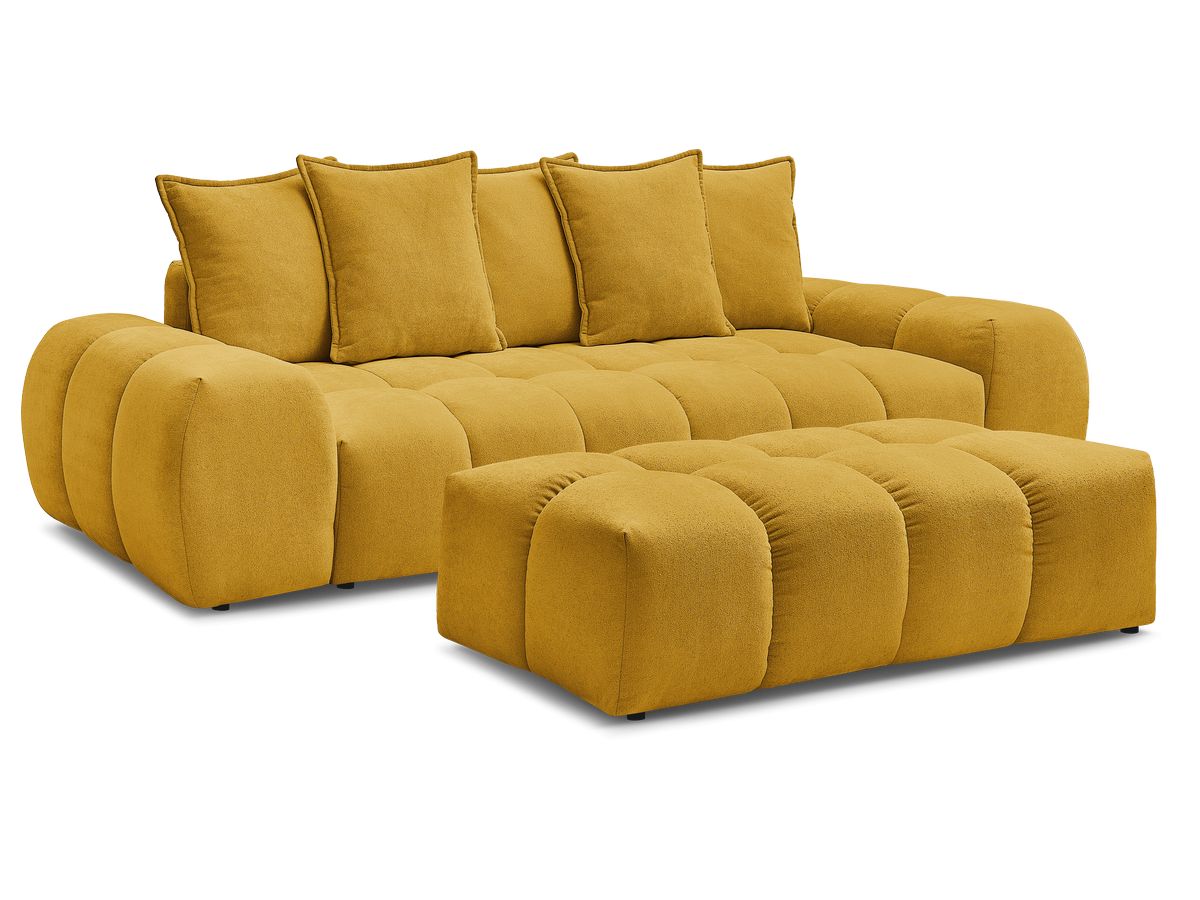 Canapé droit convertible coffre EVEREST tissu texturé avec pouf
