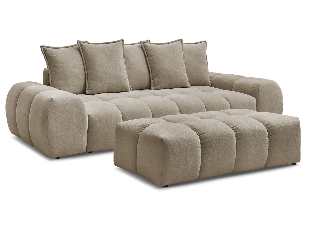 Canapé droit convertible coffre EVEREST tissu texturé avec pouf