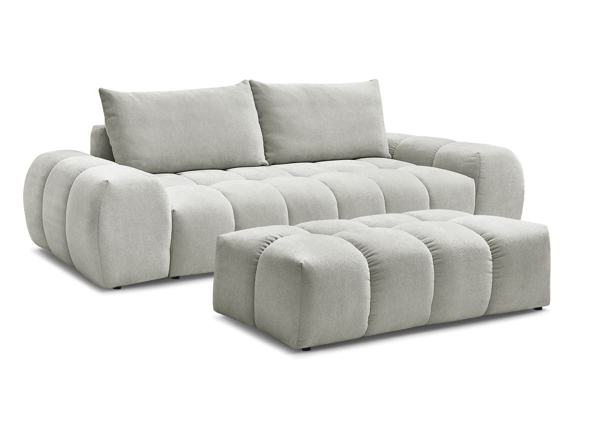 Canapé droit convertible coffre EVEREST tissu texturé avec pouf