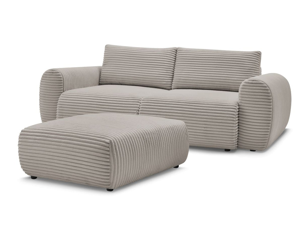 Canapé droit convertible coffre LUCIEN gros côtelé doux avec pouf