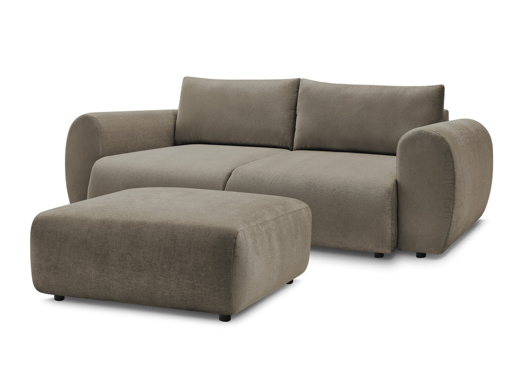 Canapé droit convertible coffre LUCIEN tissu lisse avec pouf