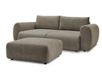 Canapé droit convertible coffre LUCIEN tissu lisse avec pouf