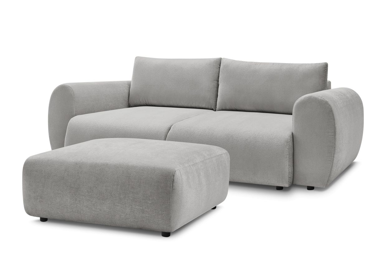 Canapé droit convertible coffre LUCIEN tissu lisse avec pouf