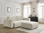 Canapé droit convertible coffre LUCIEN tissu lisse avec pouf