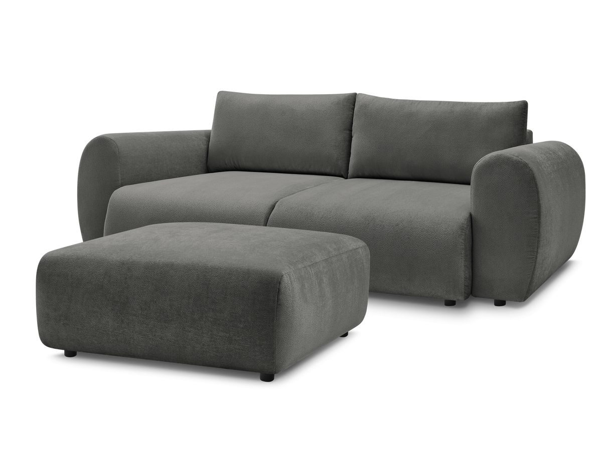 Canapé droit convertible coffre LUCIEN tissu lisse avec pouf