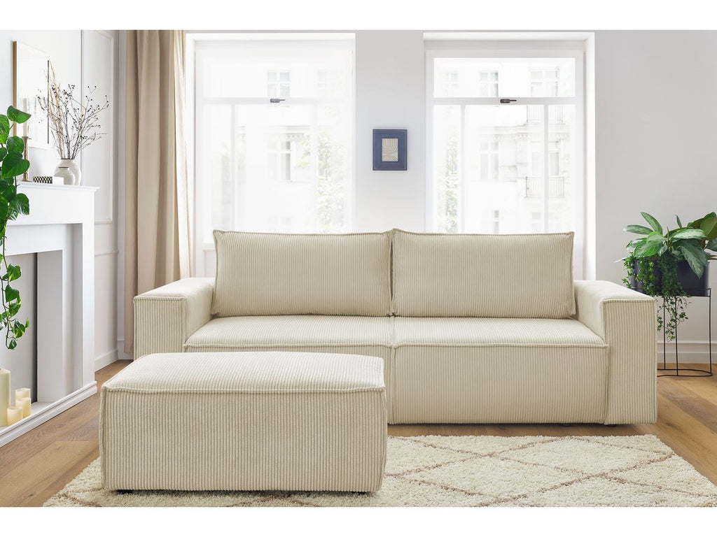 Canapé droit convertible coffre NIHAD velours côtelé avec pouf