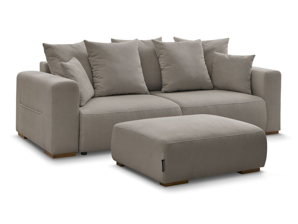 Canapé droit convertible coffre SIDONIE velours côtelé avec pouf