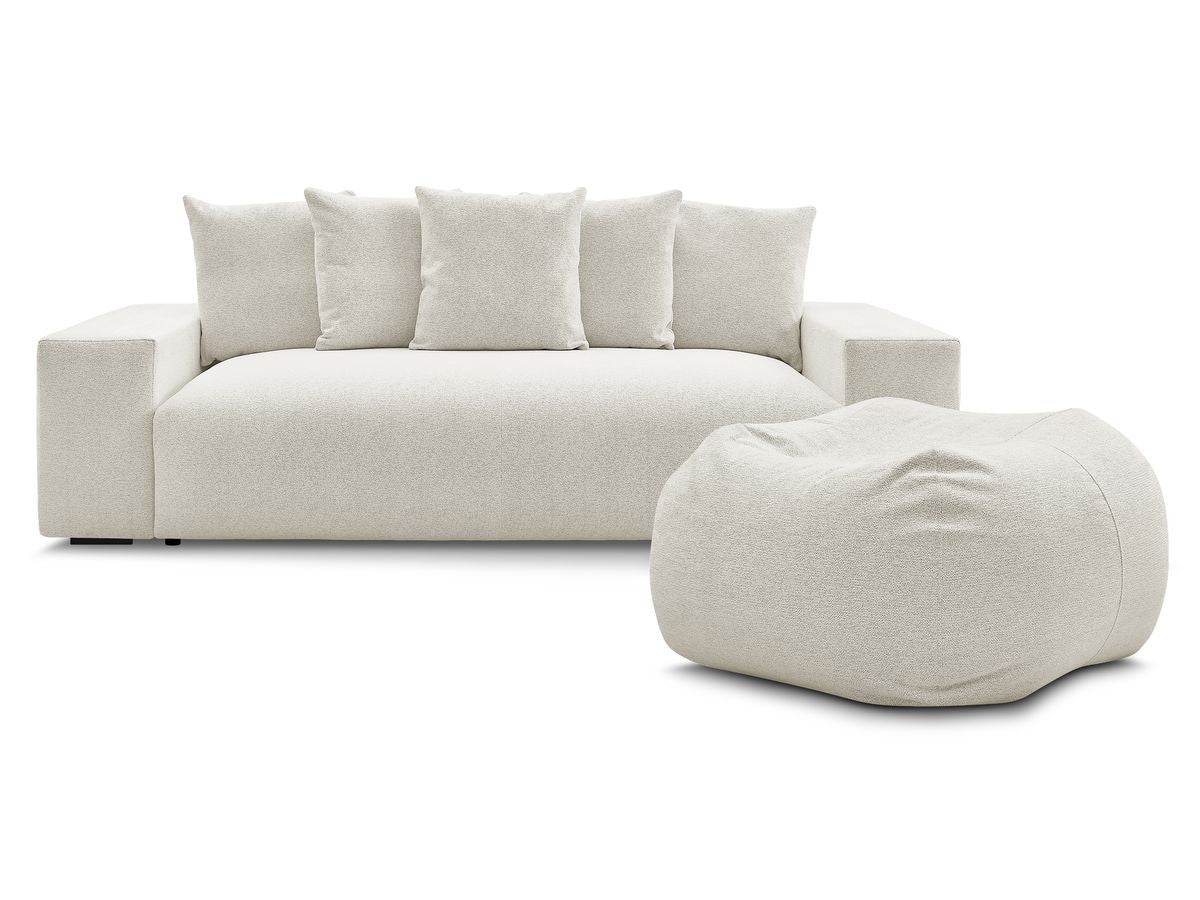 Canapé droit convertible coffre VOLTAIRE tissu chiné avec pouf