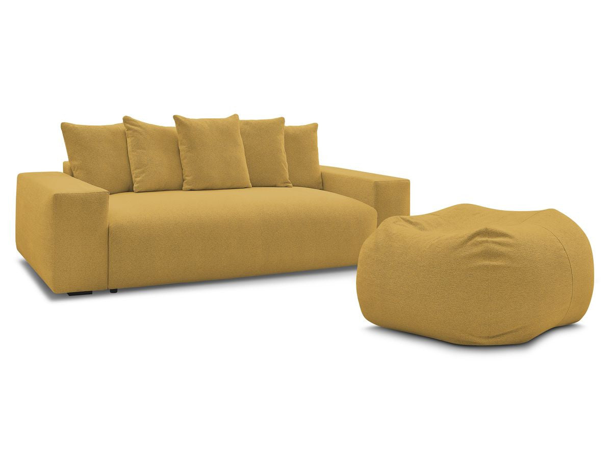 Canapé droit convertible coffre VOLTAIRE tissu chiné avec pouf