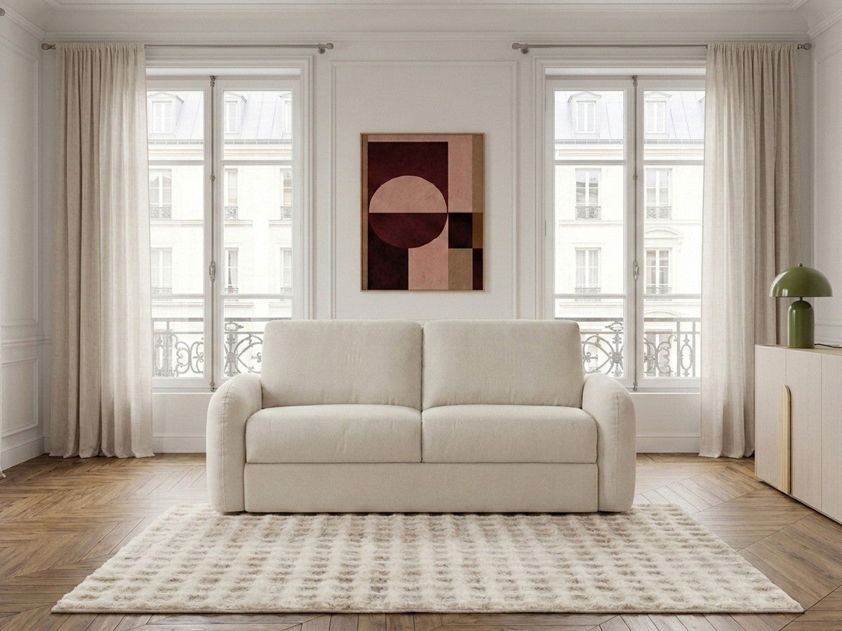 Canapé droit convertible KENAN ouverture express tissu lisse