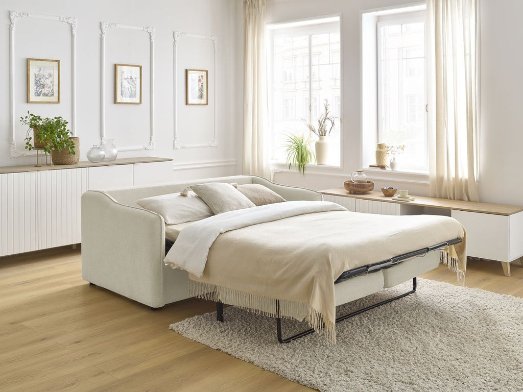 Canapé droit convertible LENNY ouverture express 2 plis tissu lisse