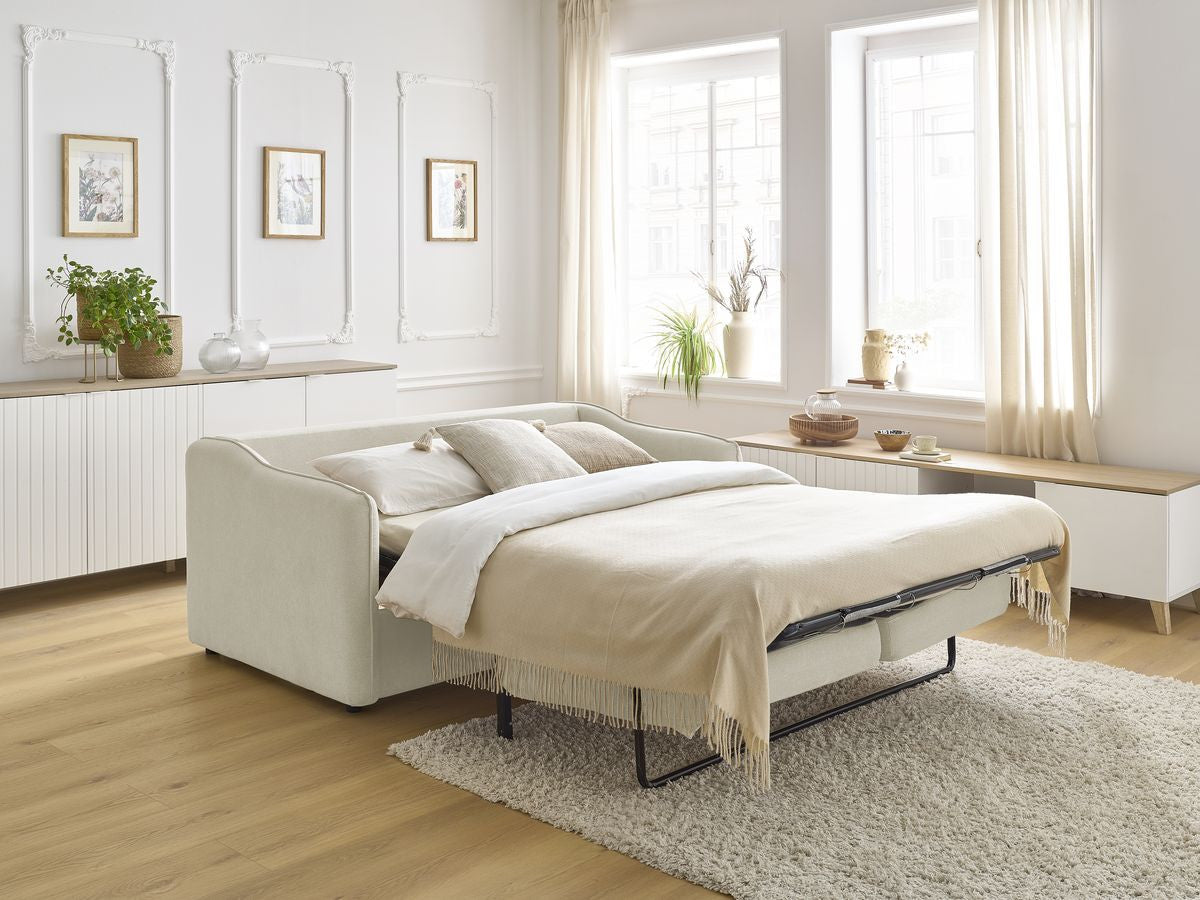 Canapé droit convertible LENNY ouverture express 2 plis tissu lisse