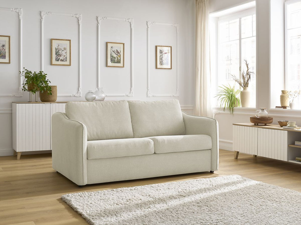 Canapé droit convertible LENNY ouverture express 2 plis tissu lisse