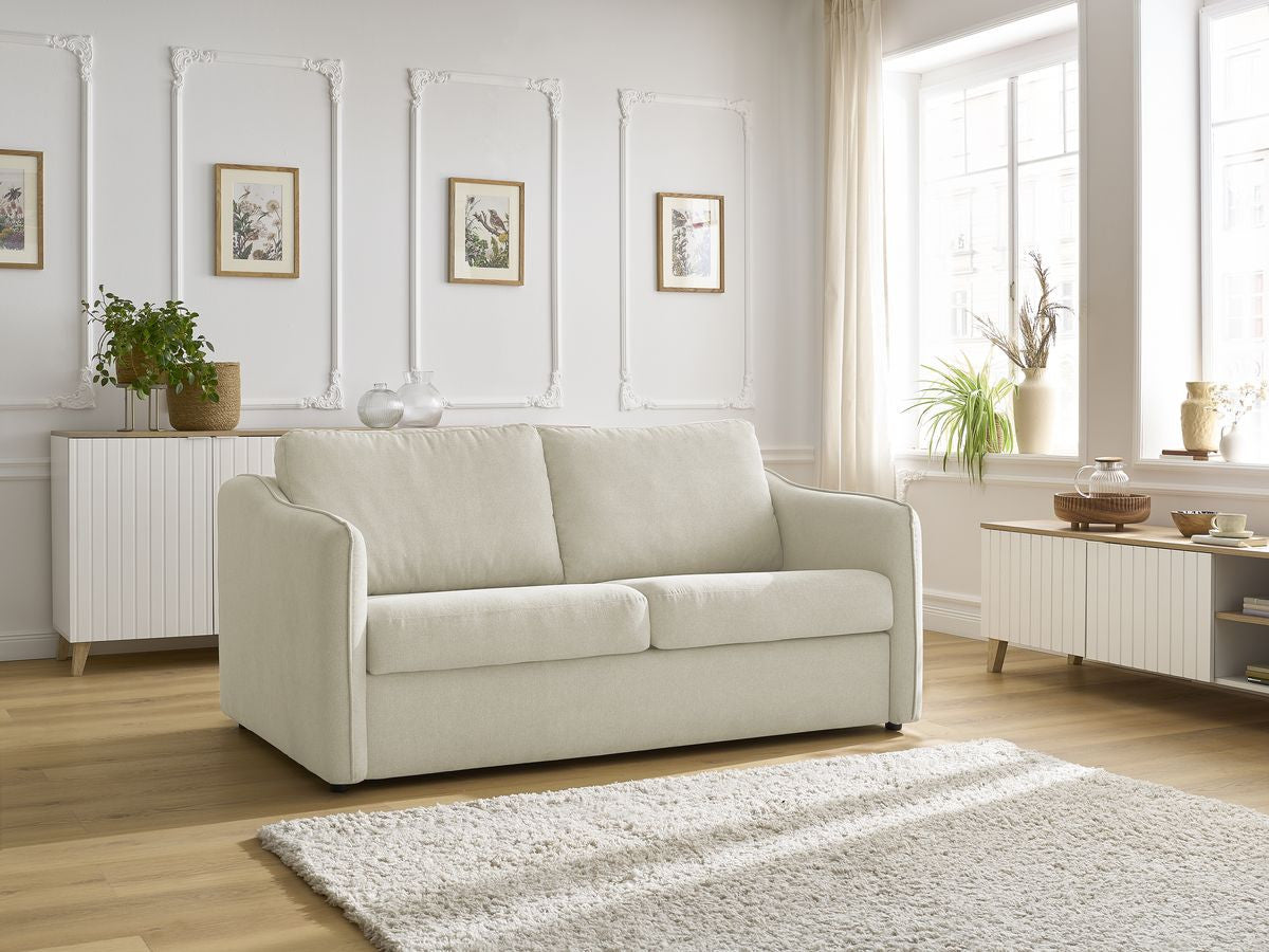 Canapé droit convertible LENNY ouverture express 2 plis tissu lisse