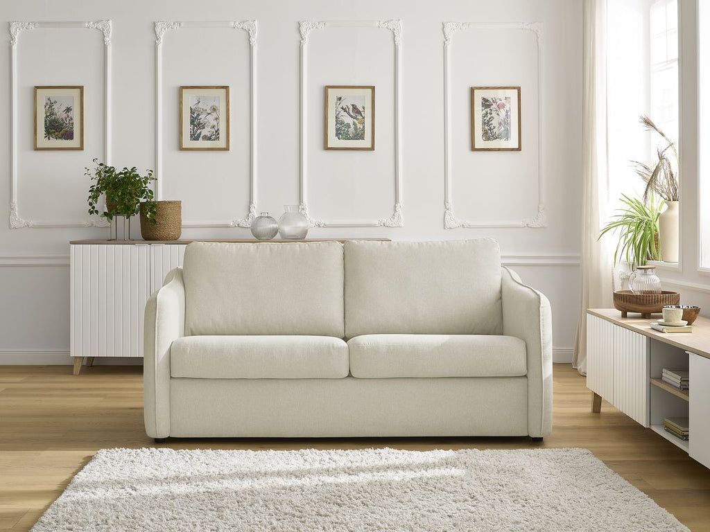 Canapé droit convertible LENNY ouverture express 2 plis tissu lisse