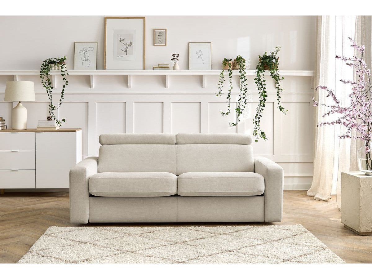 Canapé droit convertible MONACO ouverture express tissu lisse