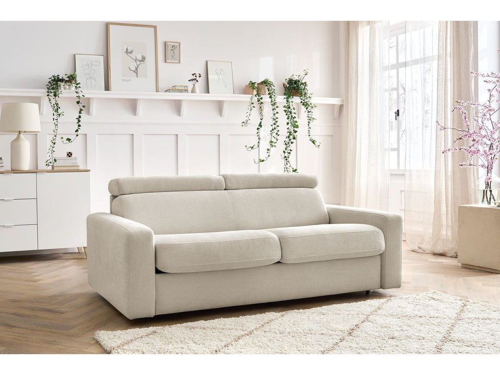 Canapé droit convertible MONACO ouverture express tissu lisse