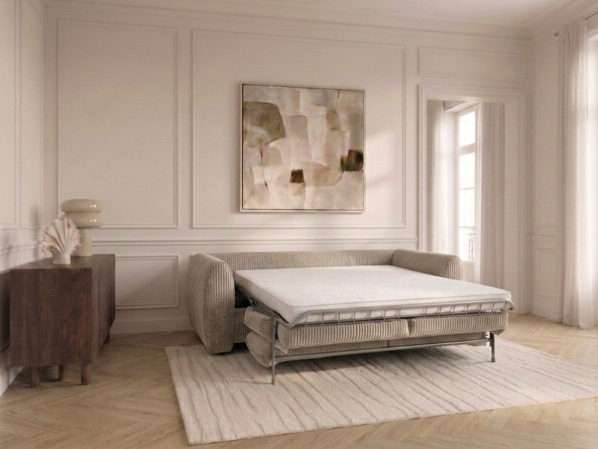 Canapé droit convertible ouverture express 3 places ARCHI tissu velours côtelé gaufré