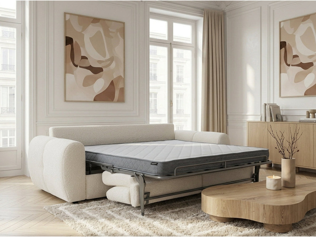 Canapé droit convertible ouverture express 3 places FUJI tissu bouclette
