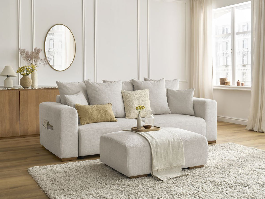Canapé droit convertible SIDONIE tissu chiné avec pouf