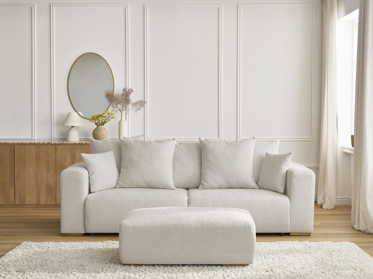 Canapé droit convertible SIDONIE tissu chiné avec pouf