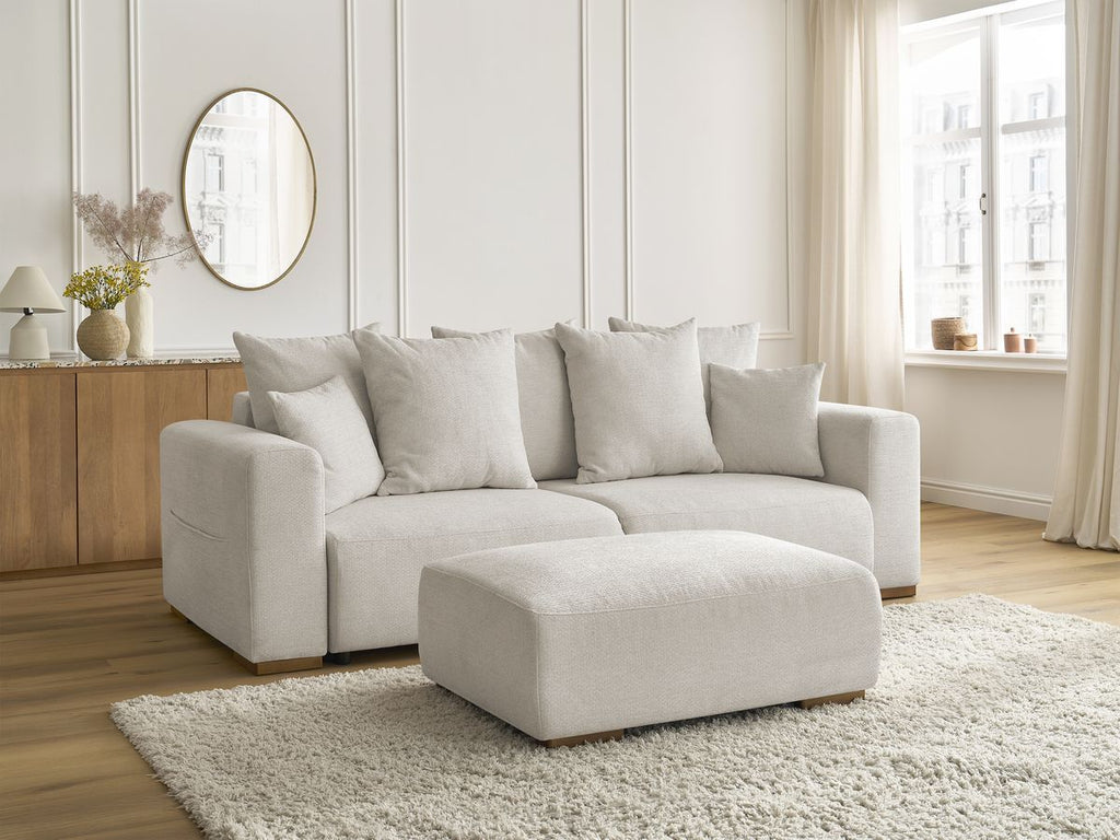 Canapé droit convertible SIDONIE tissu chiné avec pouf
