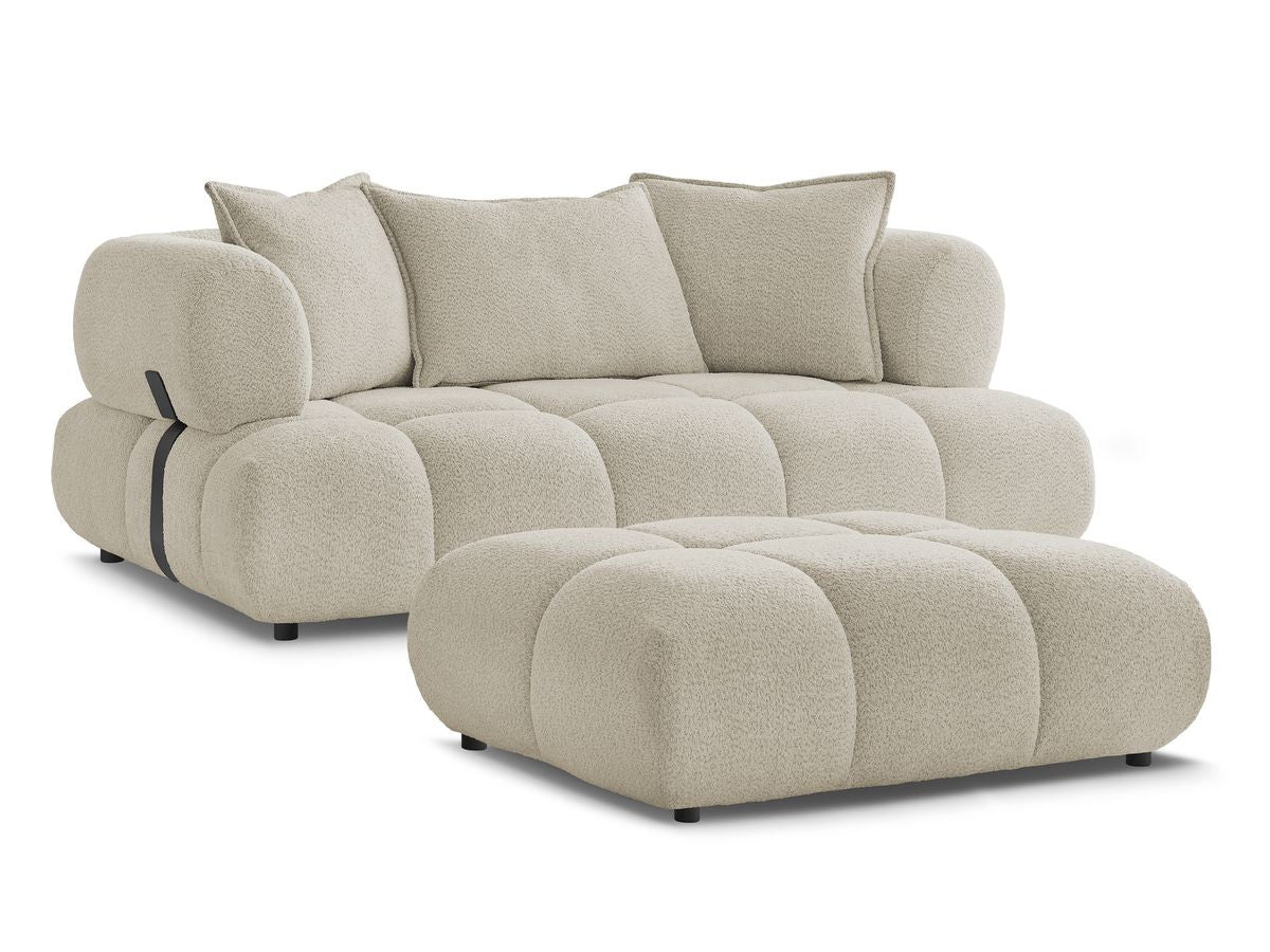 Canapé droit fixe 2 places ALYA tissu bouclette avec pouf