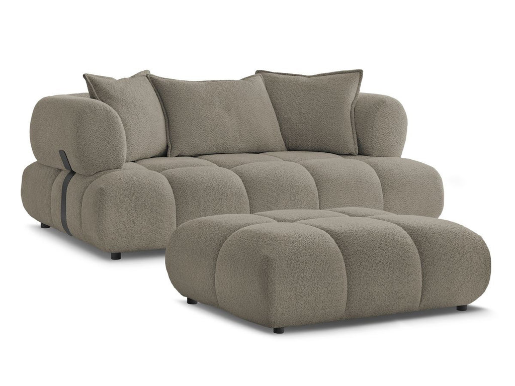 Canapé droit fixe 2 places ALYA tissu bouclette avec pouf